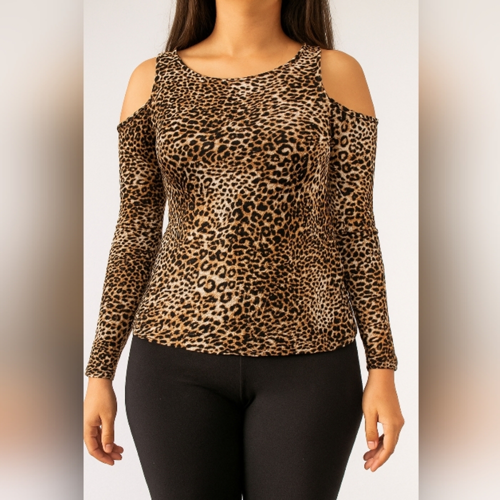 Leopard Print Cold Shoulder Top Size Medium. Mob Wife Style. By Merry Fun.